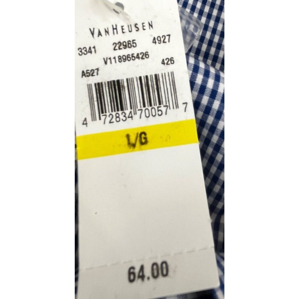 Van Heusen Shirt Men Large Blue Gingham Check Fitted Long Sleeve Button Down Top - Picture 4 of 11